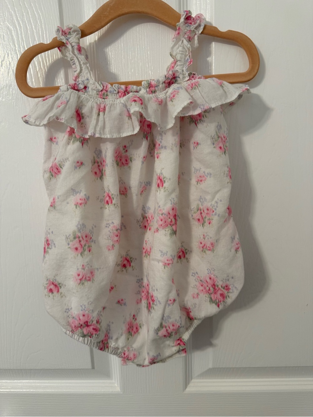 LoveShackFancy White Romper with Pink Floral Print